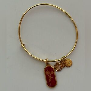 Alex + Ani Gold Charm Bangle Bracelet Red Marigold Recycle American Flag 2015